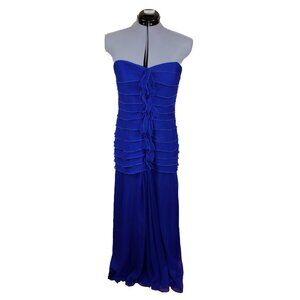 VTG LIANCARLO COUTURE Sz 10 Blue Ruffle Gown Silk Sweetheart Formal Evening